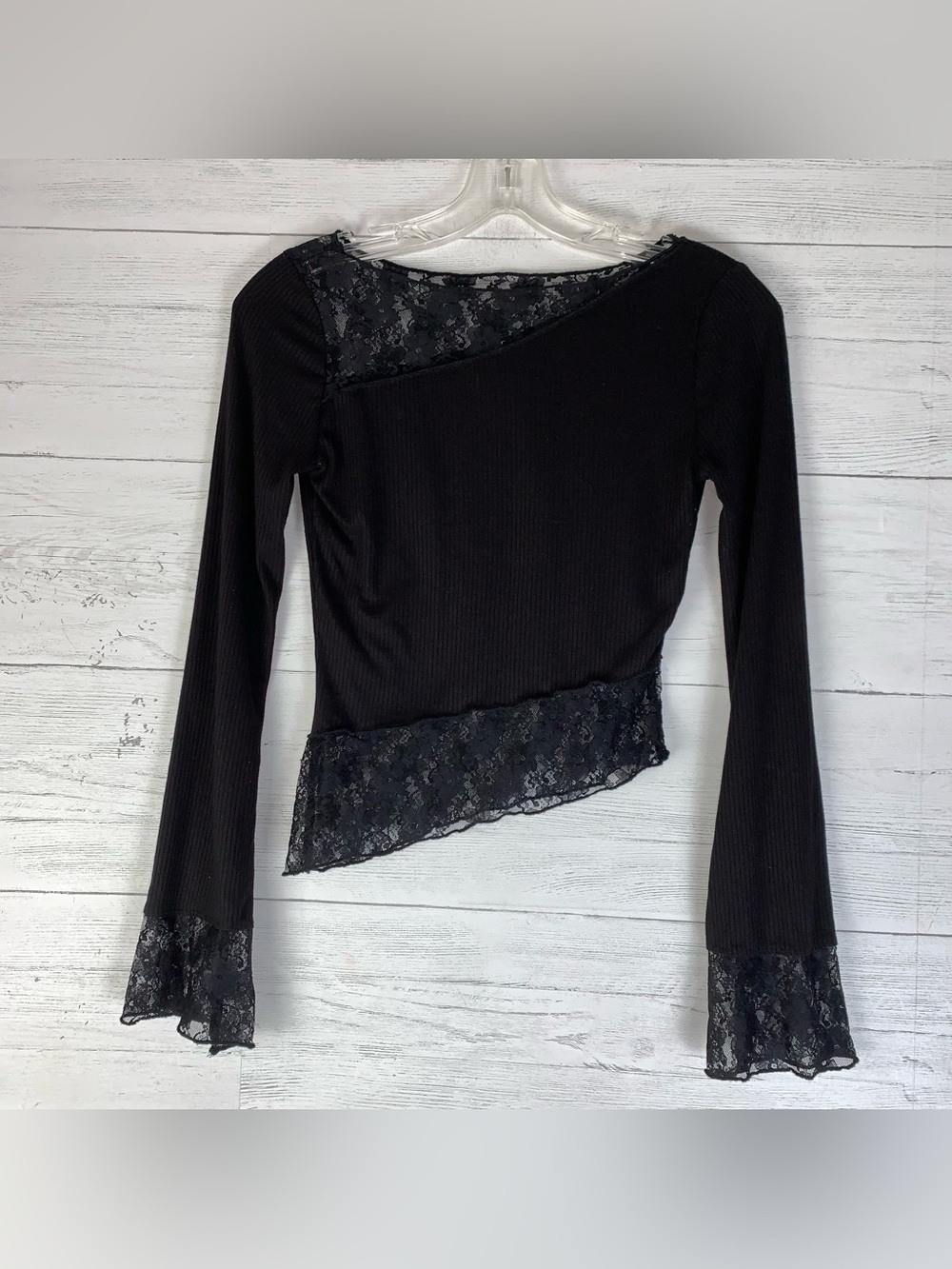 Planet Heart Black Lace Insert Long Sleeve Top XS goth, grunge, Y2K
